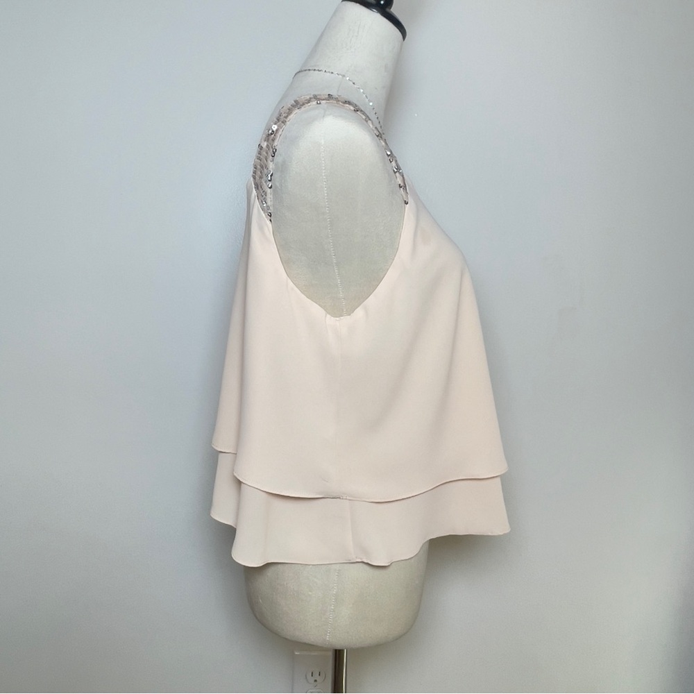 Forever 21 Light Peach Layered Tank Top Sequin Strap Chiffon Double Tier Medium - Picture 2 of 9